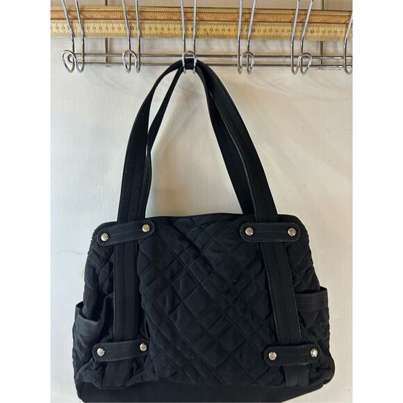 Vera Bradley 16x12" black quilted shoulder bag purse magnectic closure zebra lin - Picture 4 of 9